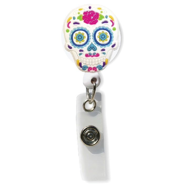 SC-130 - 3D Rubber Retractable Badge Reel - Sugar Skull