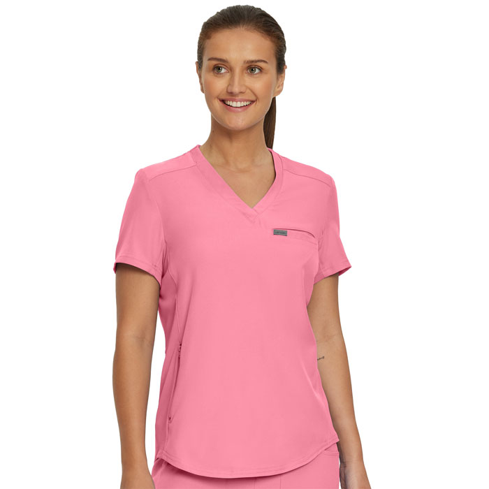 Landau Forward - Ladies Curved Hem Tuck In V-Neck - LT101 - Rose Quartz