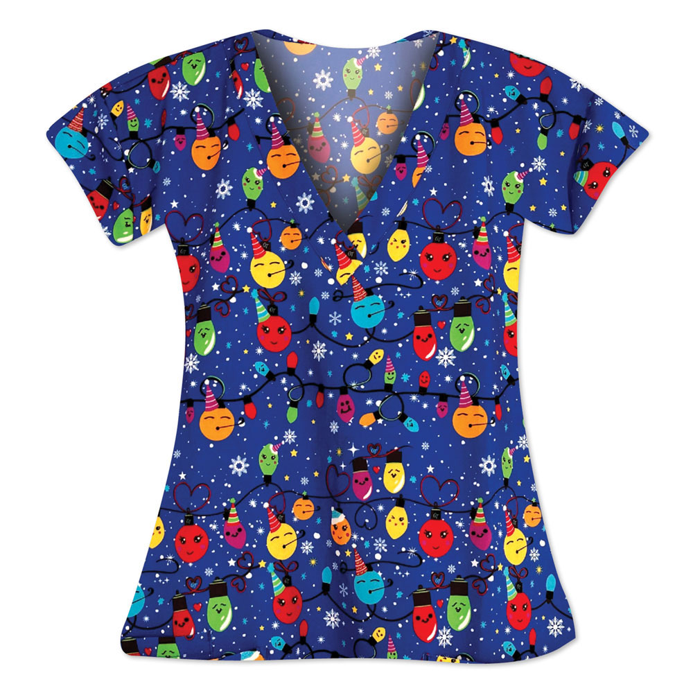 500V-1722BL-Ladies-2-Pocket-V-Neck-Top-MERRY-AND-BRIGHT