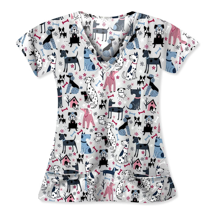 5284-3143S-Ladies-2-Pocket-V-Neck-Top-SPRING-DOG