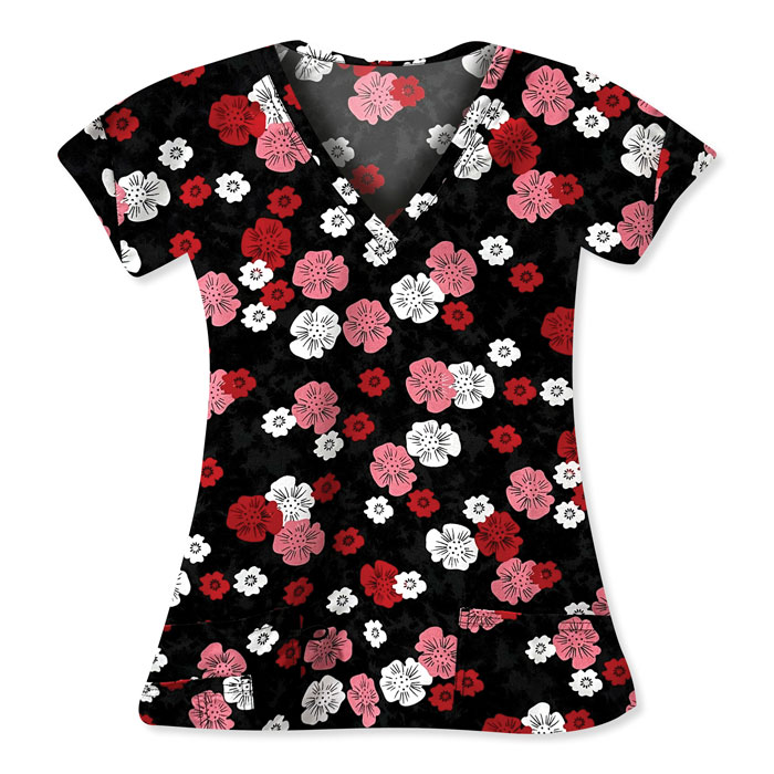 Scrubfinity-5315-3150M-Ladies-V-Neck-2-Pocket-Scrub-Top-SMOKY-FLORAL