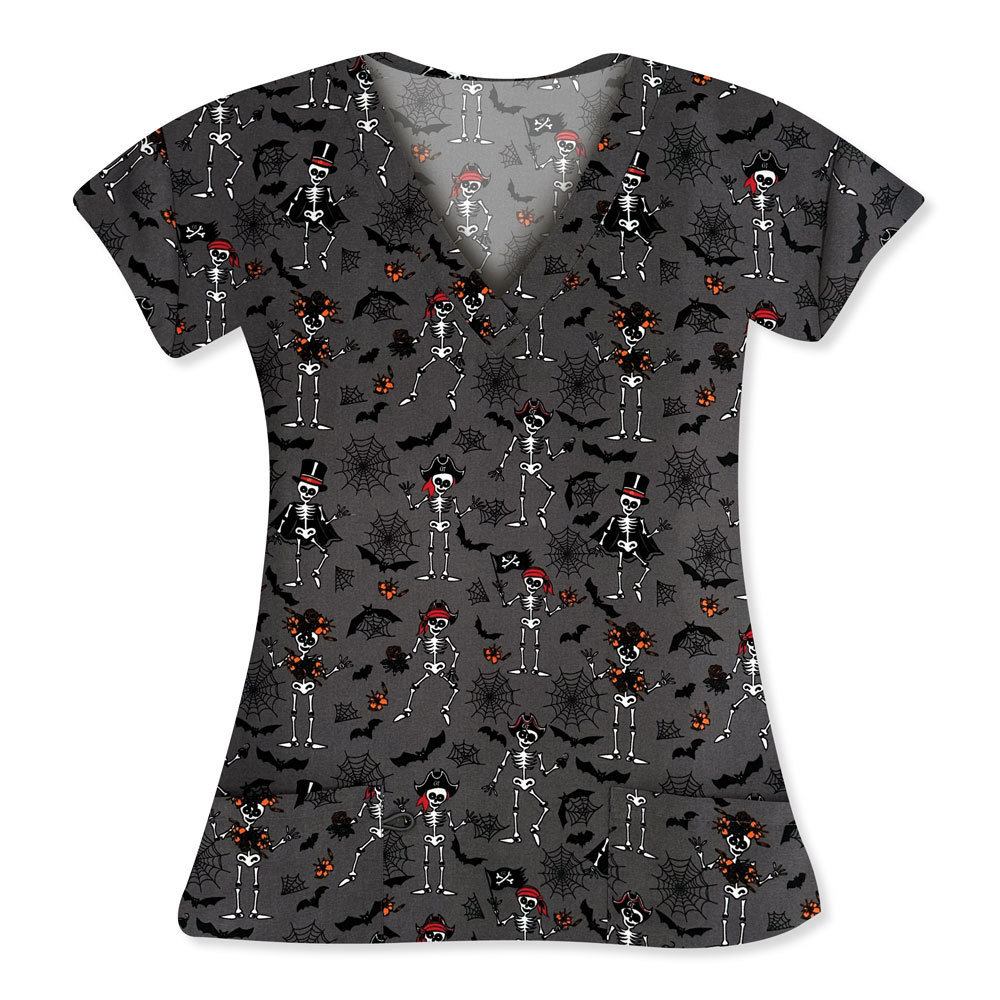 9000M-1704GR-Ladies-2-Pocket-V-Neck-Top-SKELETON