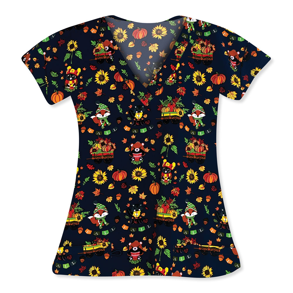 9000M-1705NV-Ladies-2-Pocket-V-Neck-Top-FOREST-FALL