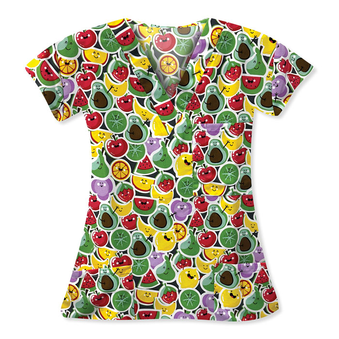 9904-3140M-Ladies-3-Pocket-V-Neck-Top-FRUITY-FRIENDS