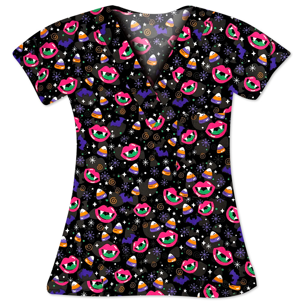 9904-3191M - Ladies 3 Pocket V-Neck Scrub Top - SWEET TOOTH