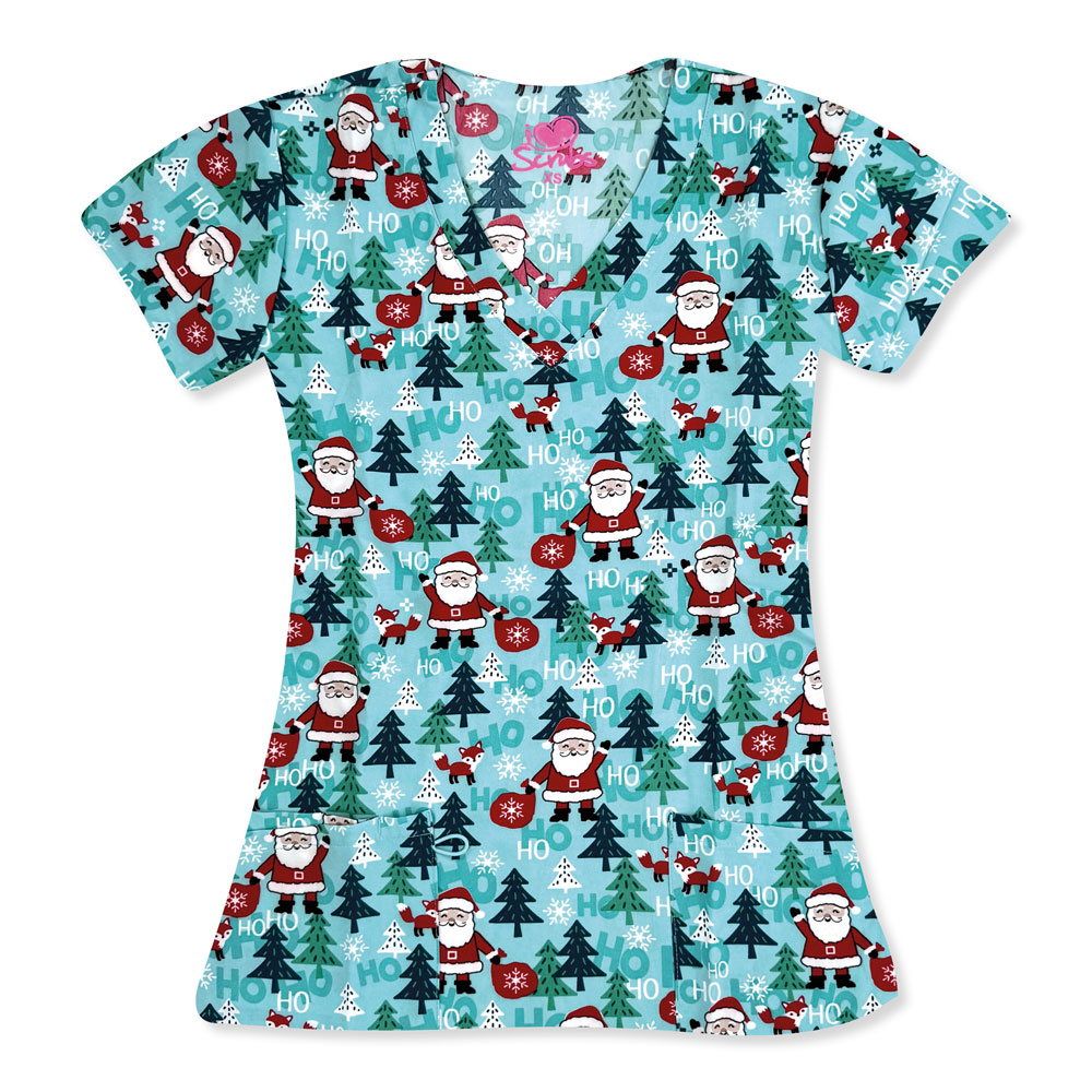 I-Love-Scrubs-5210-3526-Ladies-2-Pocket-V-Neck-Top-SANTAS-SNOWY-FOREST
