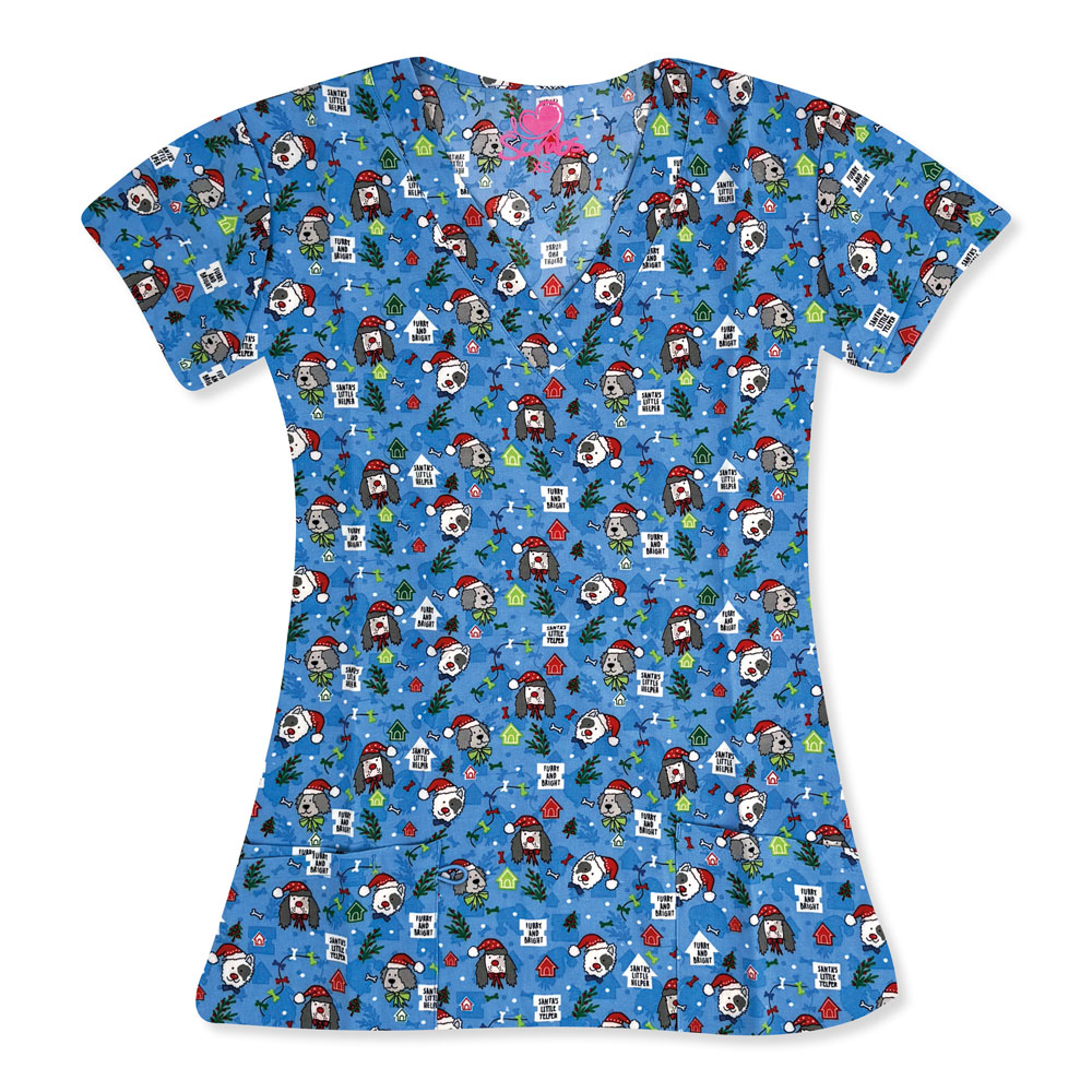I-Love-Scrubs-5210-3528-Ladies-2-Pocket-V-Neck-Top-FURRY-AND-BRIGHT