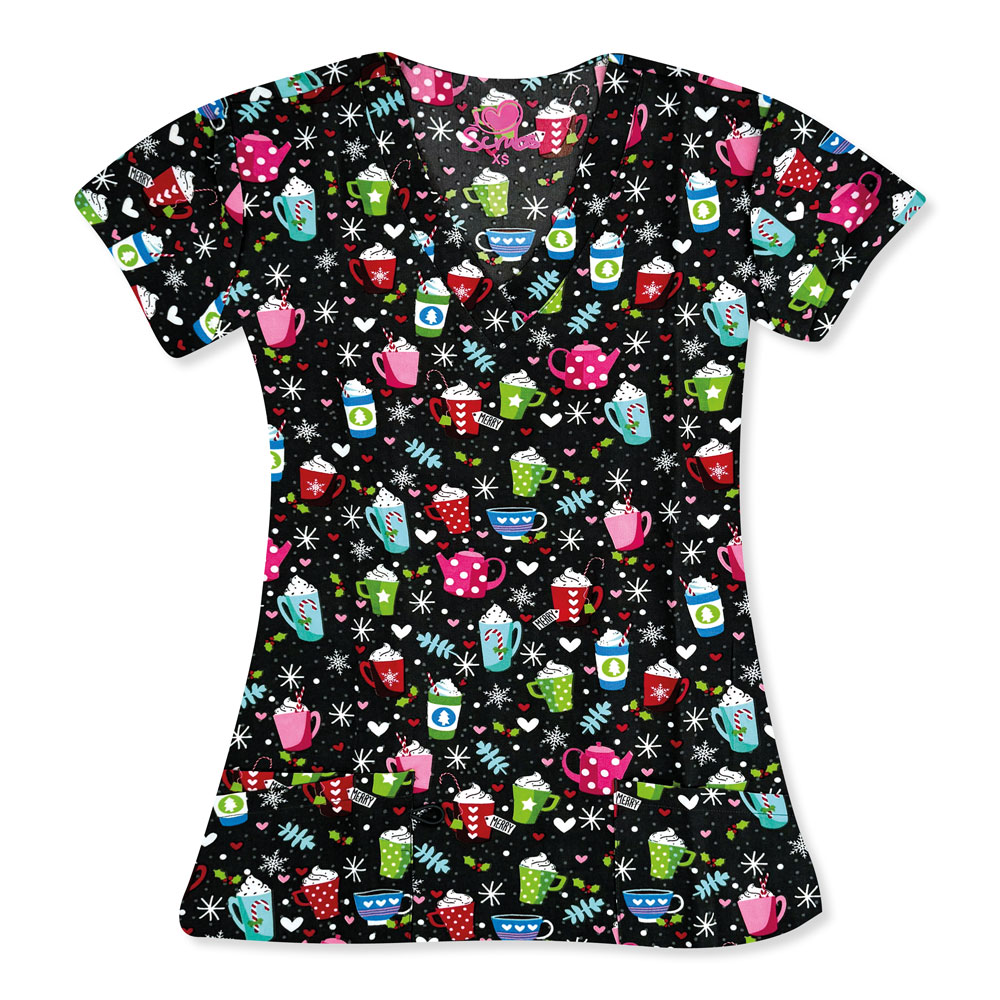 I-Love-Scrubs-5210-3556-Ladies-2-Pocket-V-Neck-Top-CUP-OF-CHEER