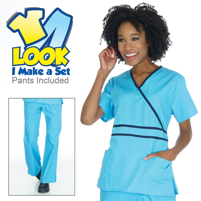 Natural Uniforms - 1091 - Contrast Mock Wrap Scrub Set