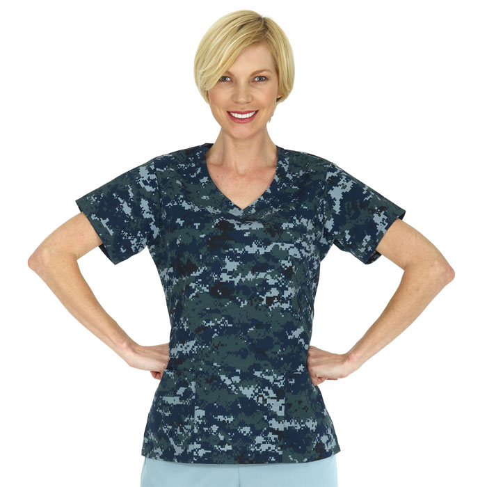 Fundamentals - 14364-3621 - Ladies - Overlap V-Neck Top - Navy Camo - Camoflague