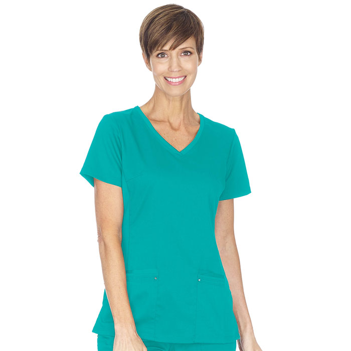 Healing Hands Purple Label - 2245 - Juliet V-Neck Knit Panel Scrub Top - OCEAN SPRAY