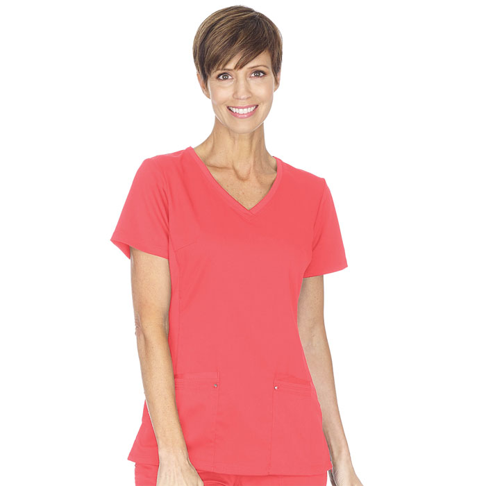 Healing Hands Purple Label - 2245 - Juliet V-Neck Knit Panel Scrub Top - PINK SAND