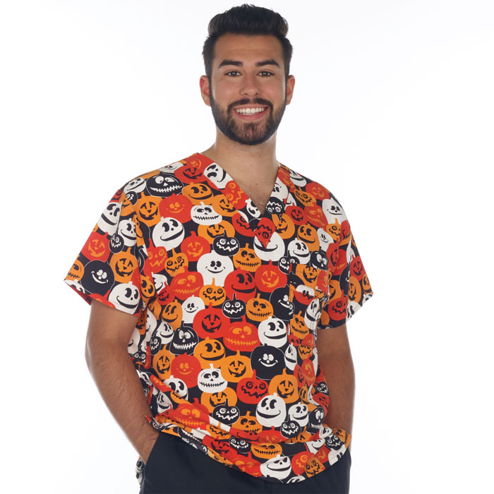 3115-3030 - Unisex V-Neck 2 Pocket Scrub Top - JACK-O-WEEN