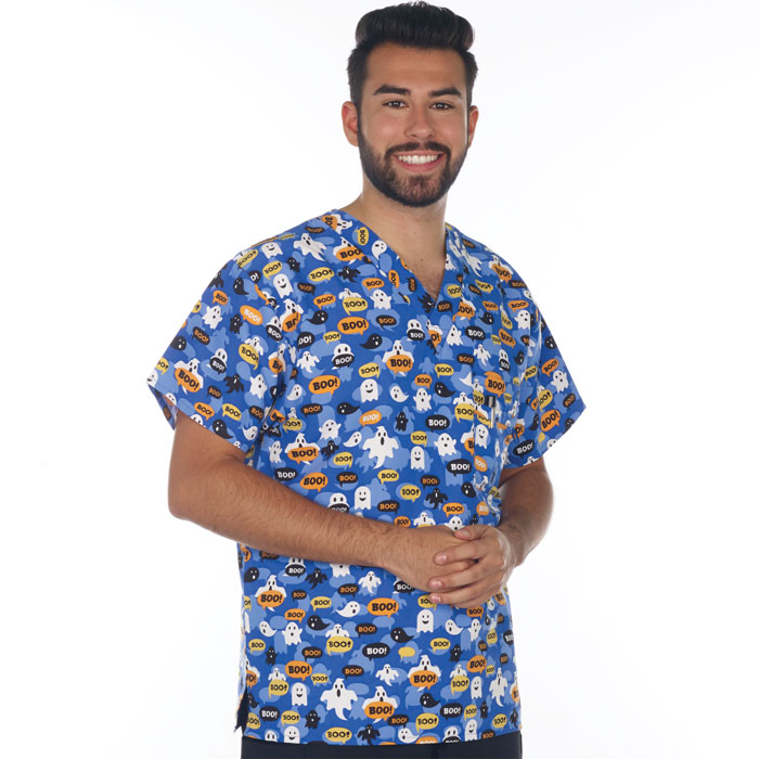 3115-3033 - Unisex V-Neck 2 Pocket Scrub Top BE MY BOO