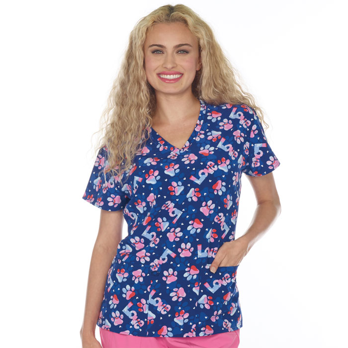 5284-3087S - Ladies 2 Pocket V-Neck Top - PAWSOME