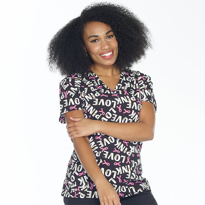 Scrubfinity-5315-1958M-Ladies-Think-Pink-V-Neck-2-Pocket-Scrub-Top