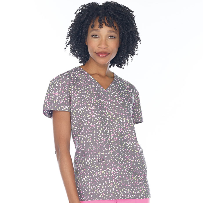 Scrubfinity - 5315-2041M -  Ladies V-Neck 2 Pocket Scrub Top - WHAT THE SPECK