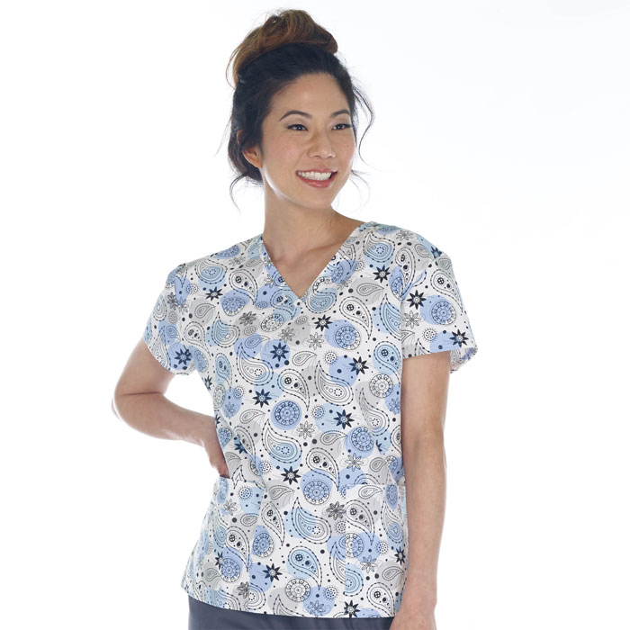 Scrubfinity-5315-2126M-Ladies-V-Neck-2-Pocket-Scrub-Top-FUN-PAISLEY