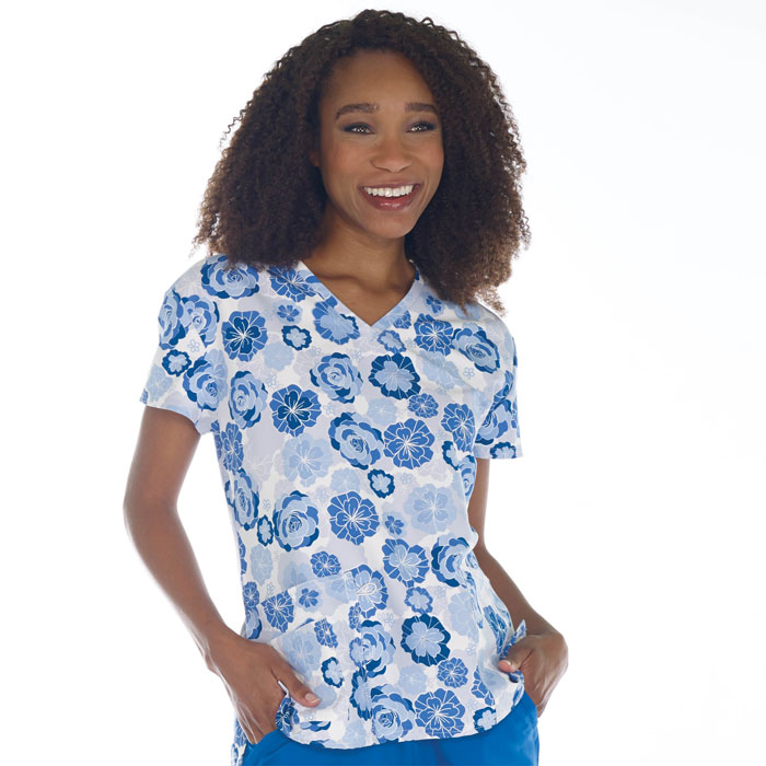 Scrubfinity - 5315-2139M -  Ladies V-Neck 2 Pocket Scrub Top - Blue Garden