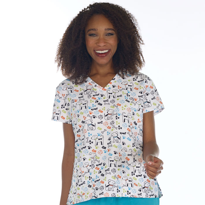 Women's Animal Printed Scrub Tops Plus Size V-Neck Fun T Shirts Workwear Nurse Uniform Tee with Pockets 
