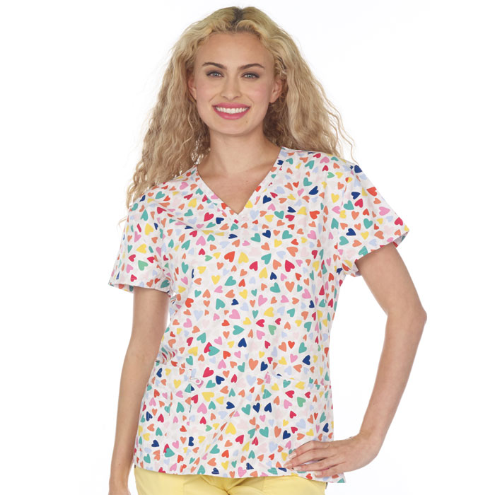 Scrubfinity - 5315-3107M - Ladies V-Neck 2 Pocket Scrub Top - HEALING HEARTS