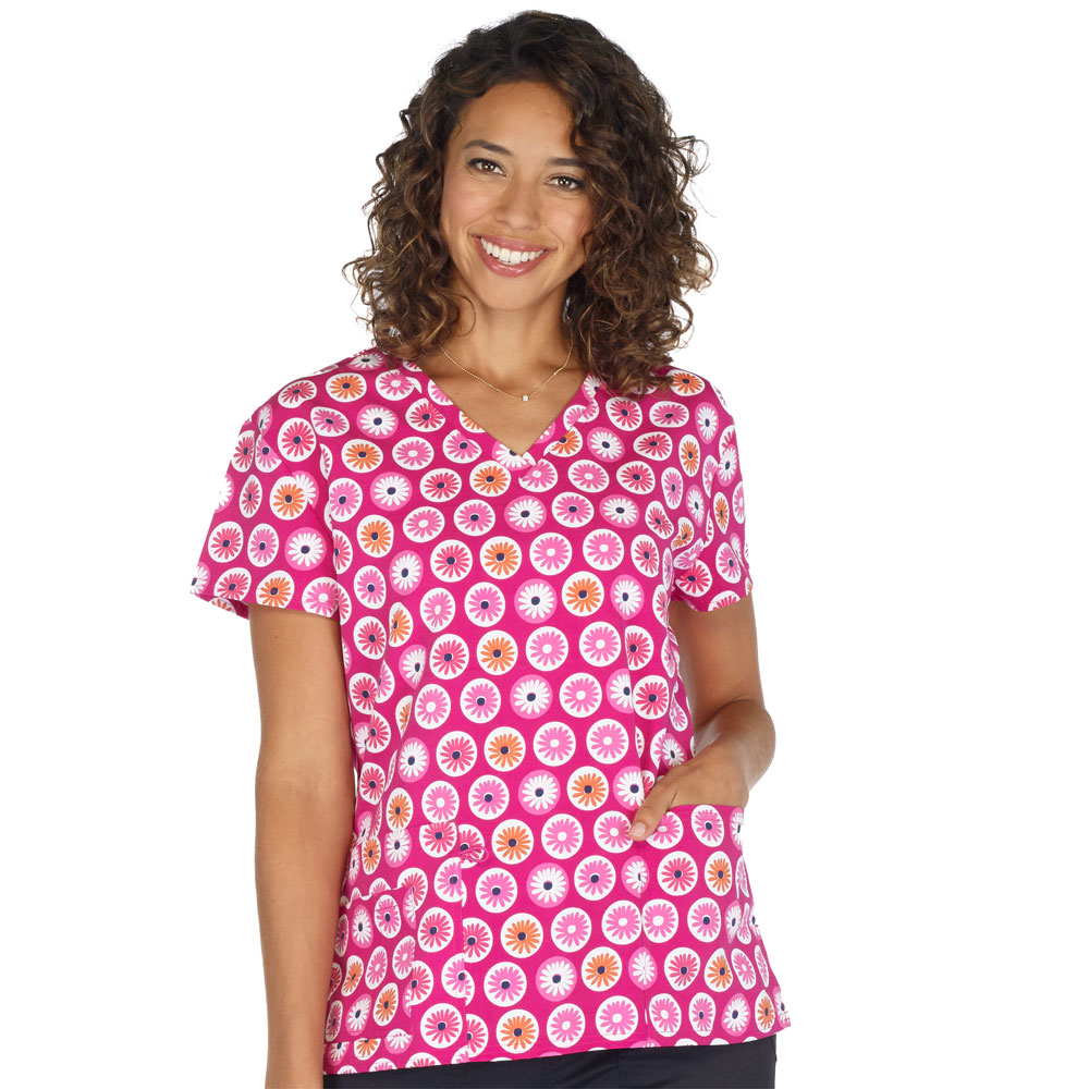 Scrubfinity-5315-3139M-Ladies-V-Neck-2-Pocket-Scrub-Top-FLORAL-GEO