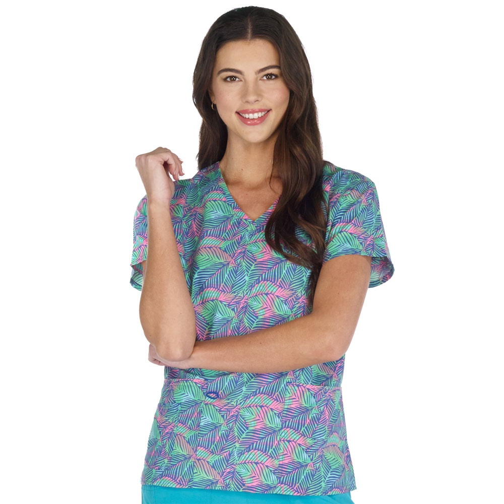 Scrubfinity - 5315-3151M - Ladies V-Neck 2 Pocket Scrub Top - SUMMER REMINISCING