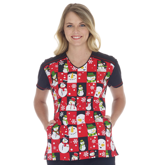 5326-1289 - Eased V Color Block Scrub Top - Snow Peaking