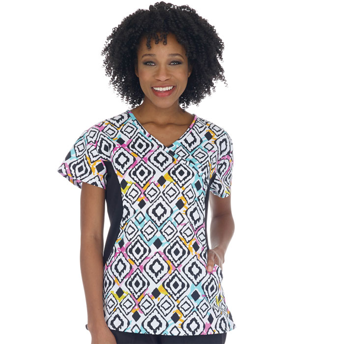 5386-1270 - Mock Wrap Scrub Top with Curved Knit Side Panels - Jazz It Up