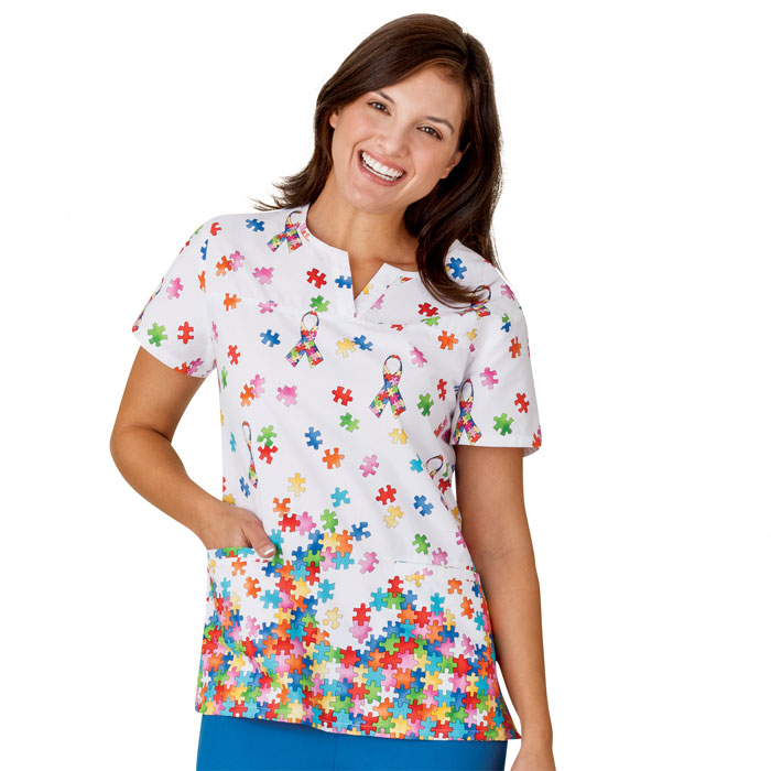 Trust Your Journey - 5909-380 - Slit Neck Border Scrub Top - Awareness