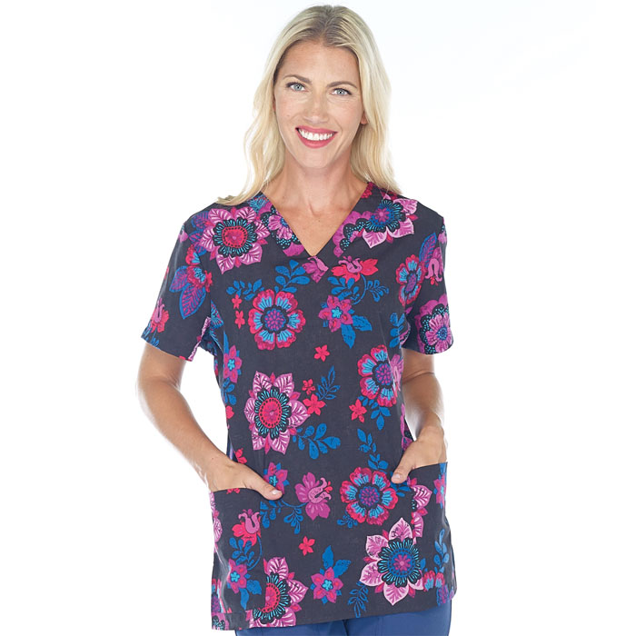 White Cross - 617-DFD - Dark Floral Dawn - V-Neck Printed Top