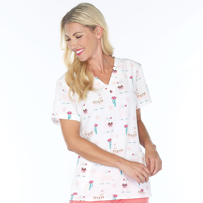 White-Cross-617-SWL-Sweet-Llama-V-Neck-Printed-Top