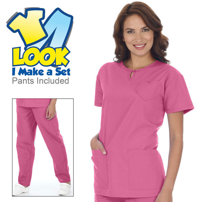 7801-1059 - Ladies - Fuchsia Heart Pocket Scrub Set