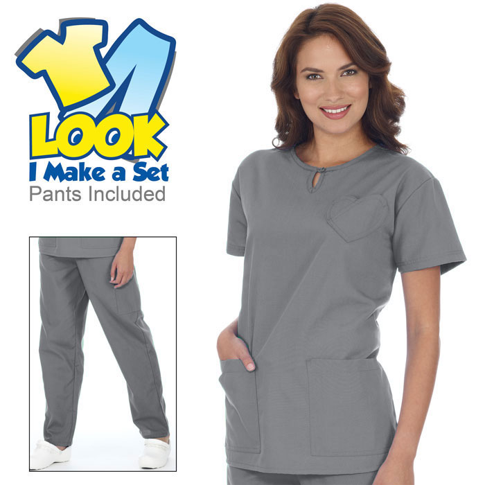 7801 - Ladies - Heart Pocket - Scrub Set - 2 Pocket Top - Cargo Pant