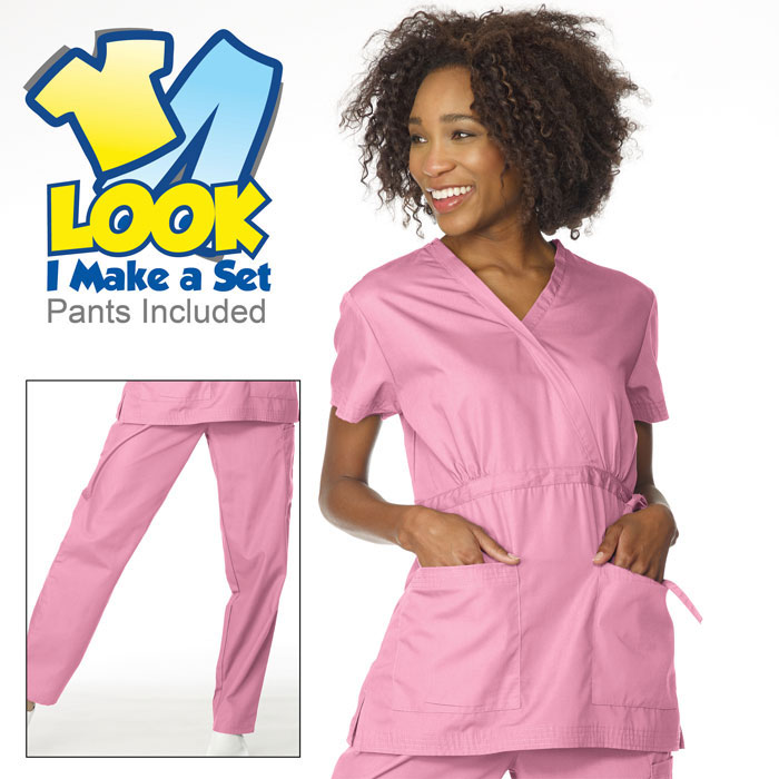 7850 - Ladies - Mock Wrap Scrub Set with Adjustable Empire Waist Tie