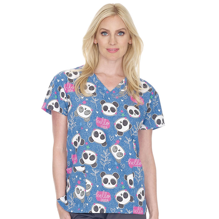 9000M-1311 - Ladies 2 Pocket V-Neck Top - HELLO PANDA