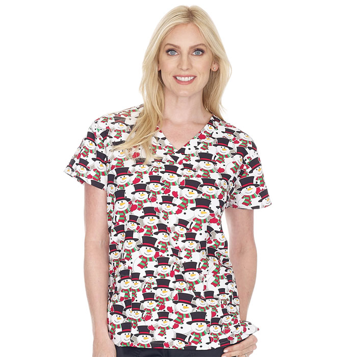 9000M-1322BK - Ladies 2 Pocket V-Neck Top - SNOWMAN PARADE