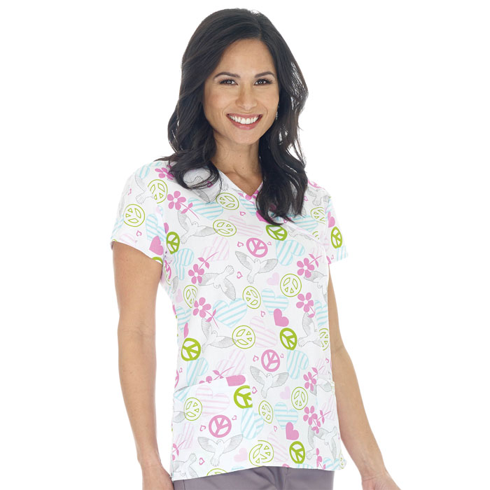 9100-1293 - Ladies Mock Wrap Scrub Top - Peace Offering