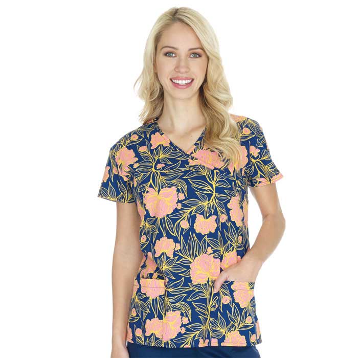 9100-1453C - Ladies Mock Wrap Top - Regal Flowers