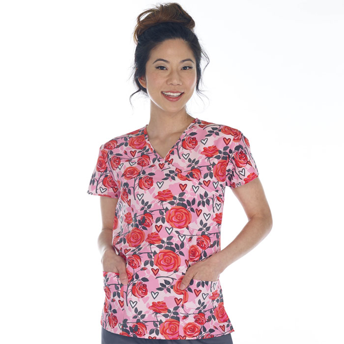 9100-2142M - Ladies Mock Wrap Top - With this Rose
