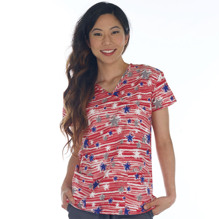 9100-3001M - Ladies Mock Wrap Top - STARS AND STRIPES