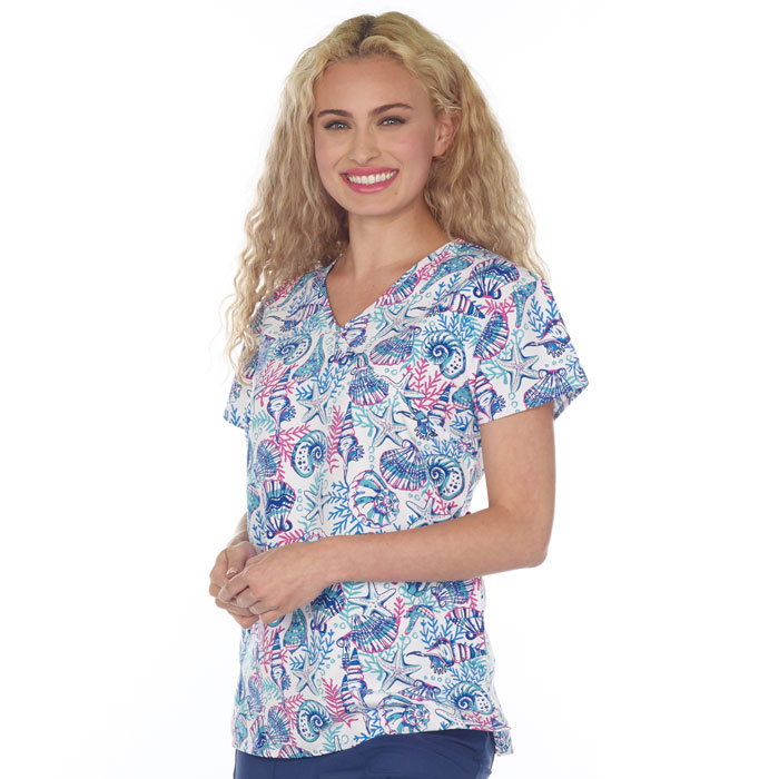 9100-3113M - Ladies Mock Wrap Top - SEASHORE SHELLS