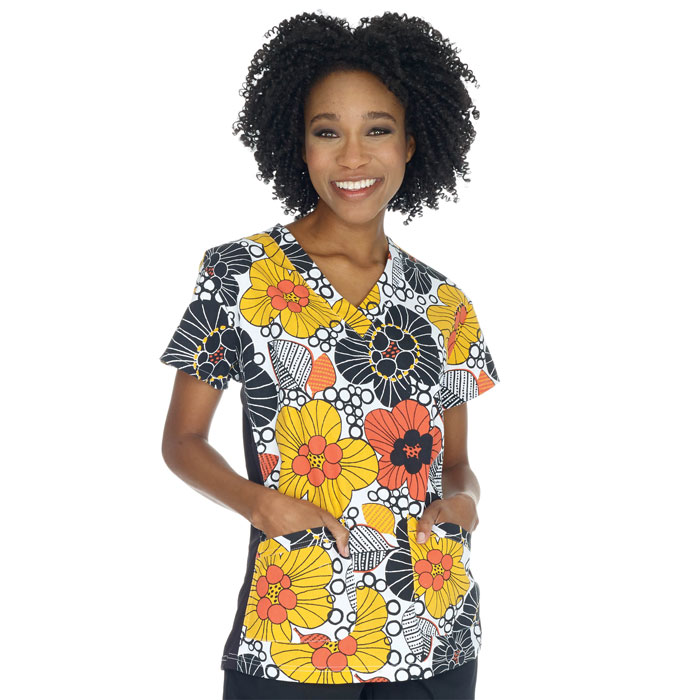 939-1160 - V-Neck Top with Strecth Panels - Floral Roots