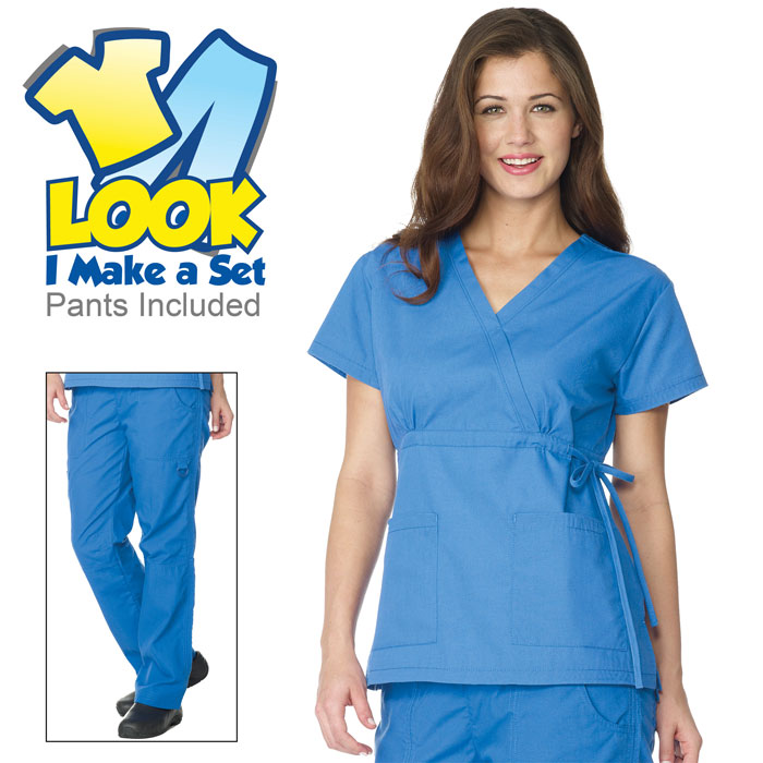 9701 - Mock Wrap Scrub Set with Adjustable Empire Waist Tie