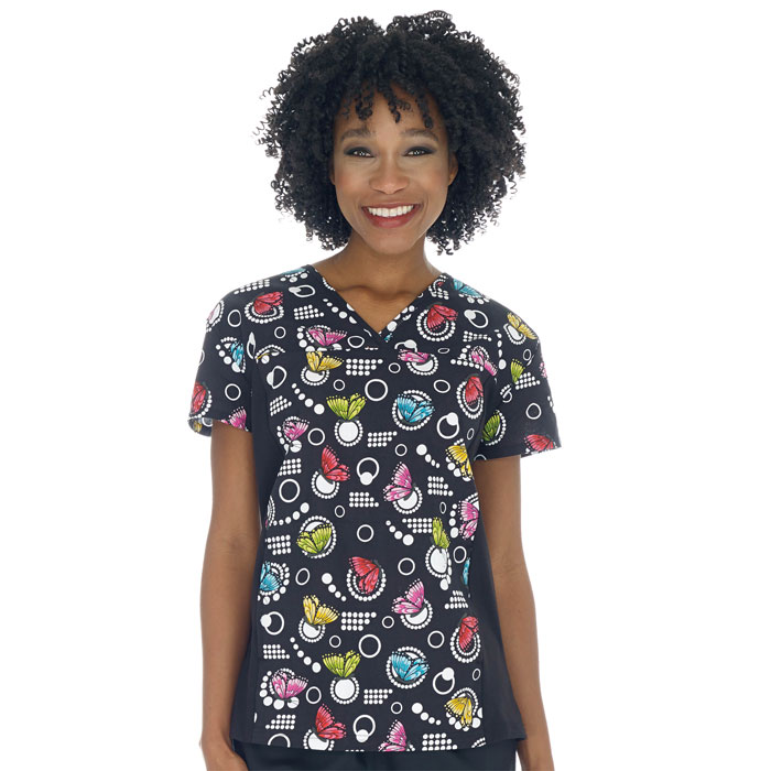 983-1299C - Cross Over V-Neck Scrub Top with Knit Side Panels - Pixie Land