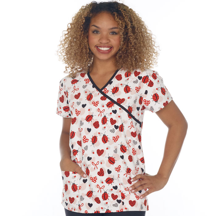 9903-3108M - Ladies 2 Pocket V-Neck Top - LADY DOTS