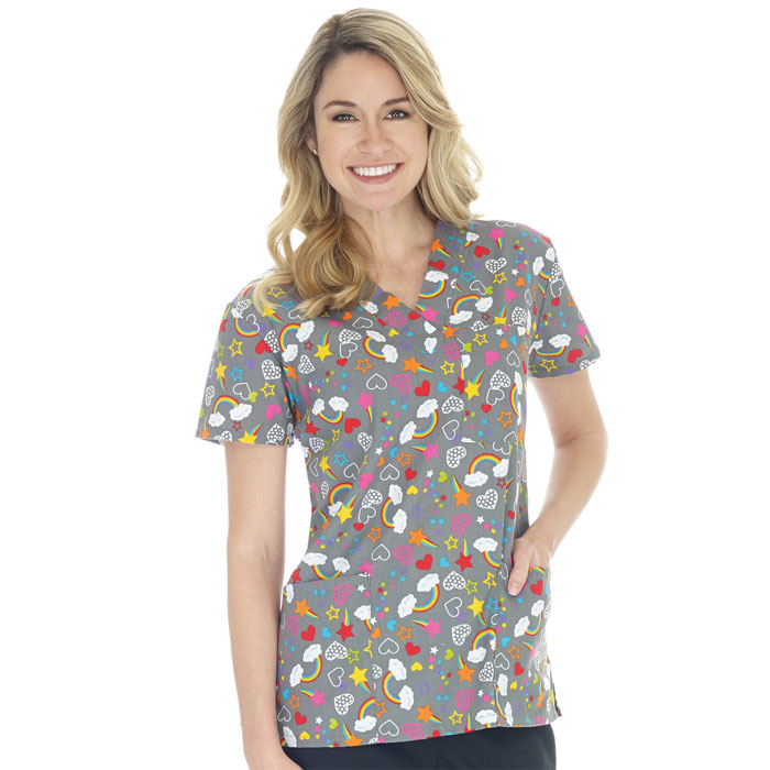 9904-1308 - Ladies 3 Pocket V-Neck Top - Rainbow Brite