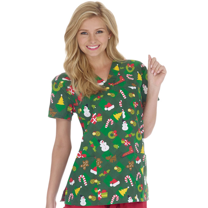 9904-1288 - Ladies 3 Pocket V-Neck Scrub Top - Ugly Sweater