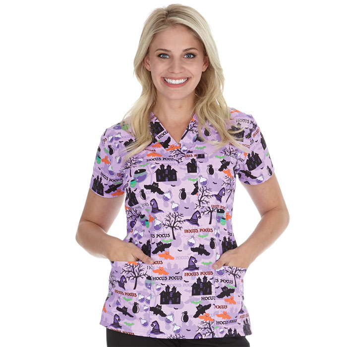 9904-1371 - Ladies 3 Pocket V-Neck Top - Hocus Pocus