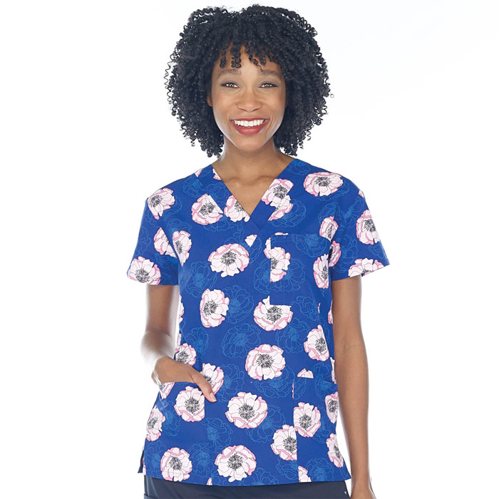 9904-1985M-Ladies-3-Pocket-V-Neck-Top-ROSY-POSIES